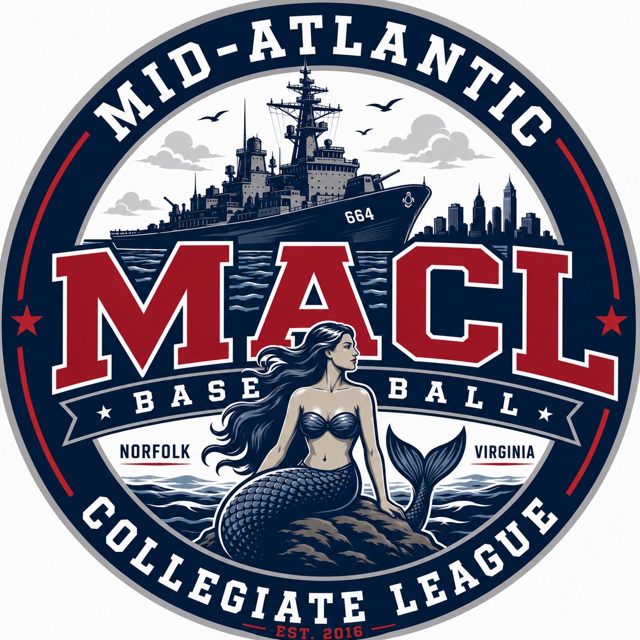 Mid-Atlantic Collegiate League logo featuring a battleship and mermaid